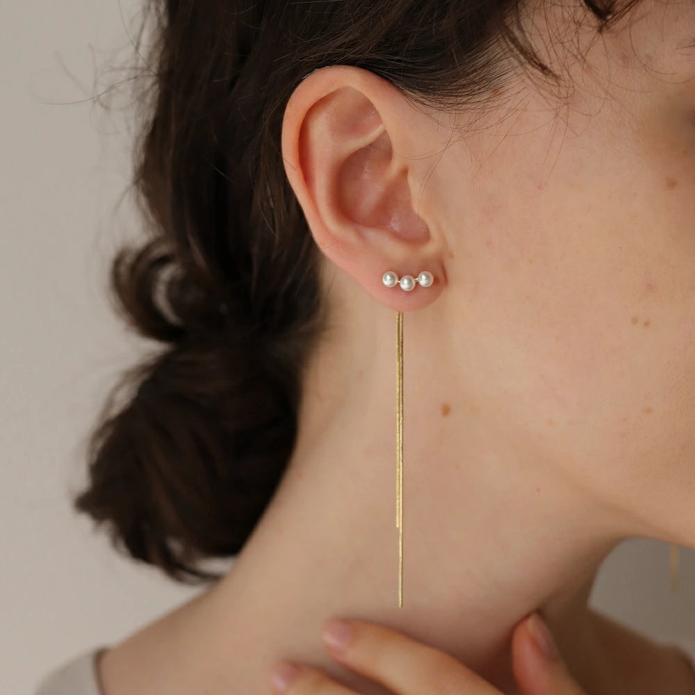 P451 three strand pearl long pierce / earring