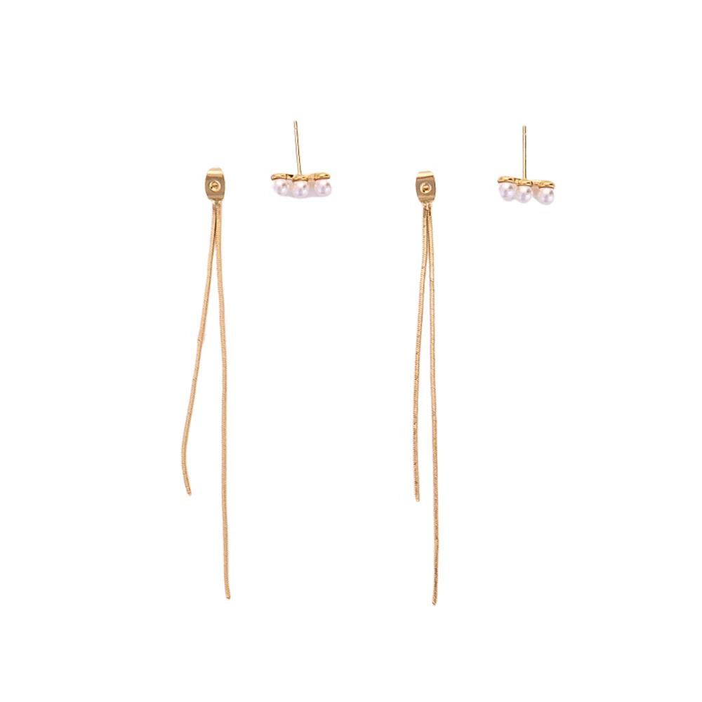 P451 three strand pearl long pierce / earring