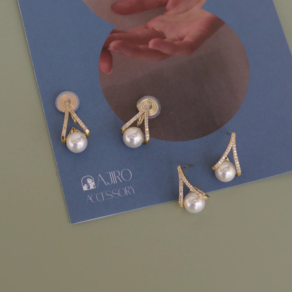 P453 zirconia×pearl drop pierce / earring