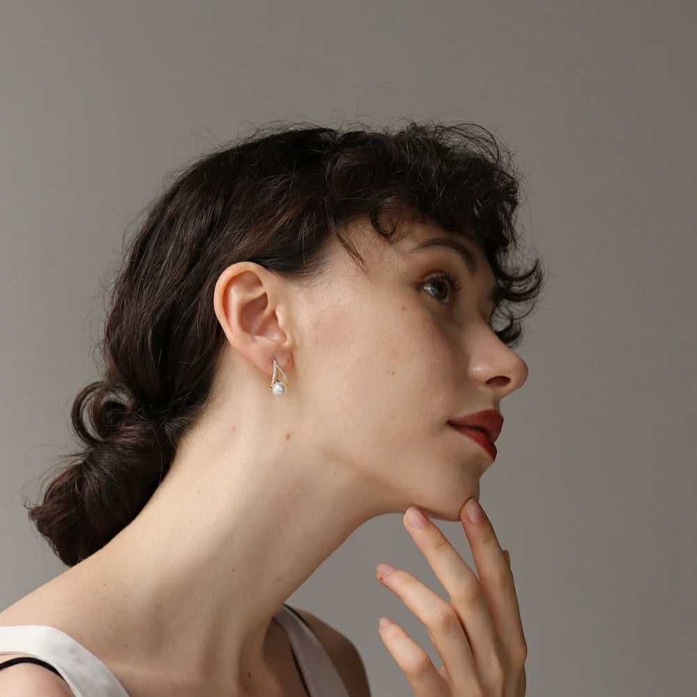 P453 zirconia×pearl drop pierce / earring