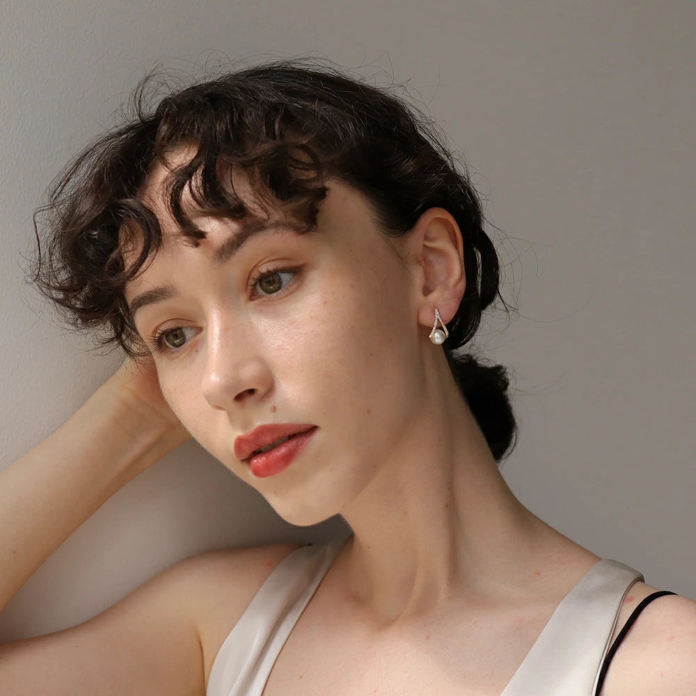 P453 zirconia×pearl drop pierce / earring