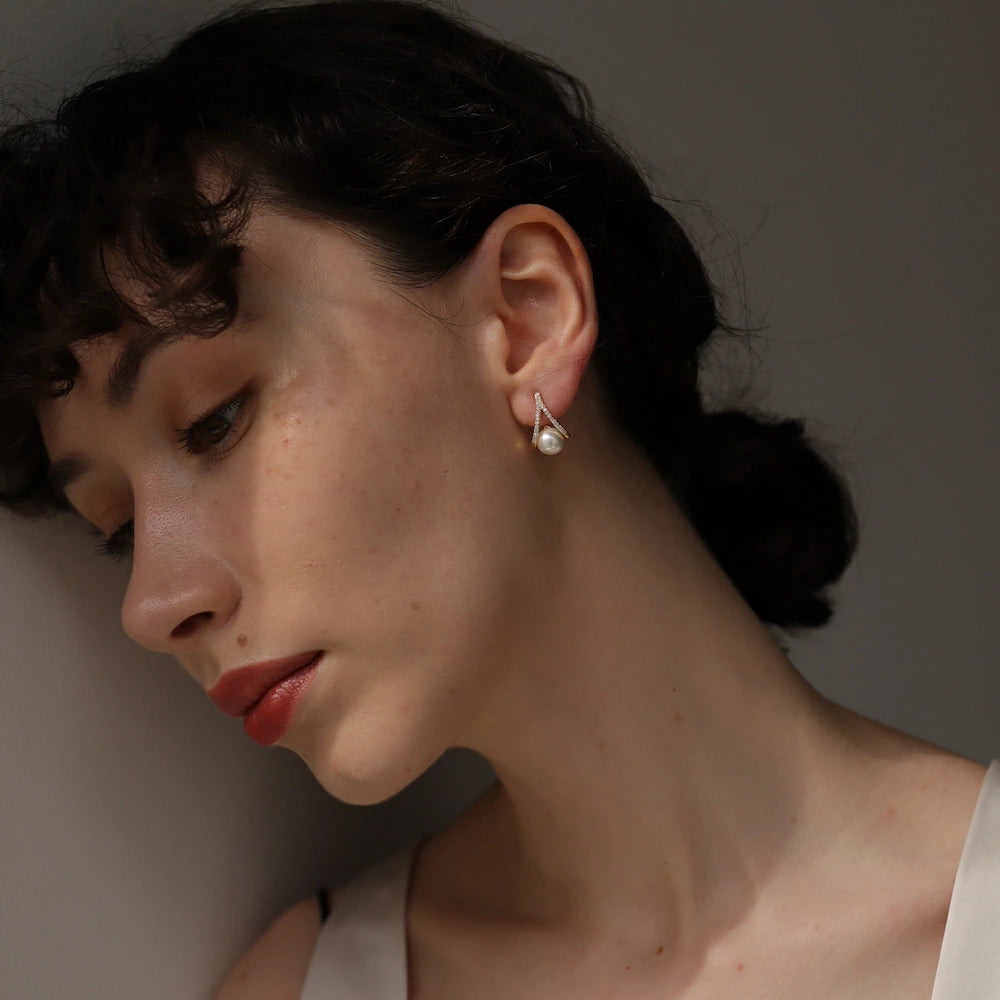 P453 zirconia×pearl drop pierce / earring