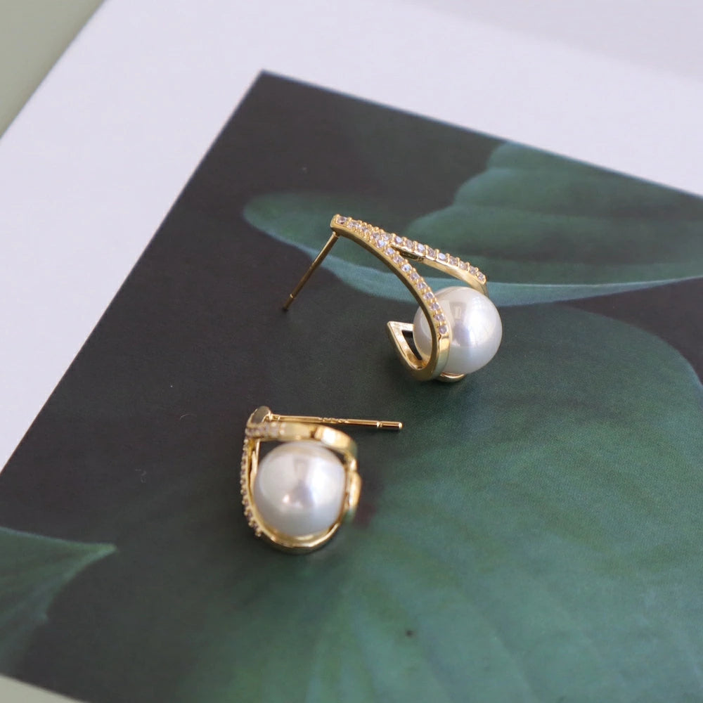 P453 zirconia×pearl drop pierce / earring