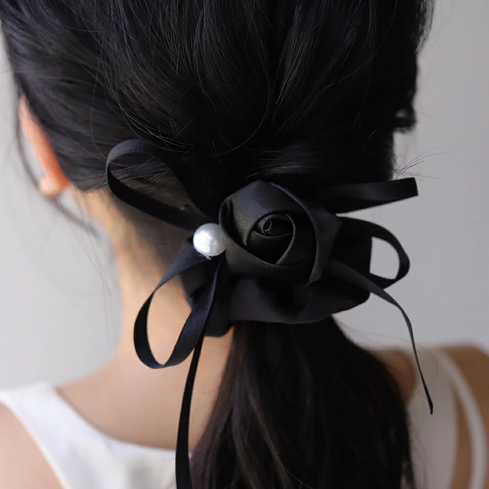H009 rose motif ribbon scrunchie