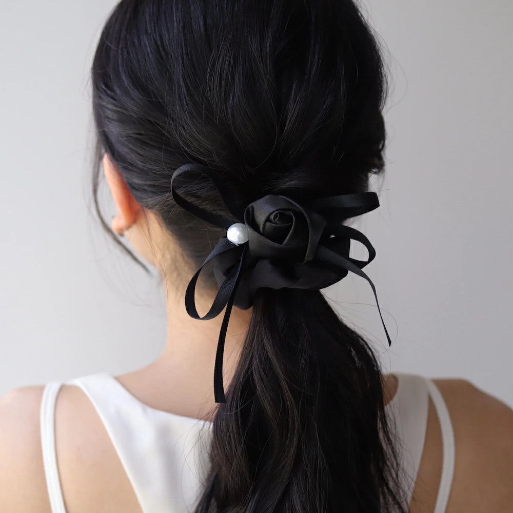 H009 rose motif ribbon scrunchie