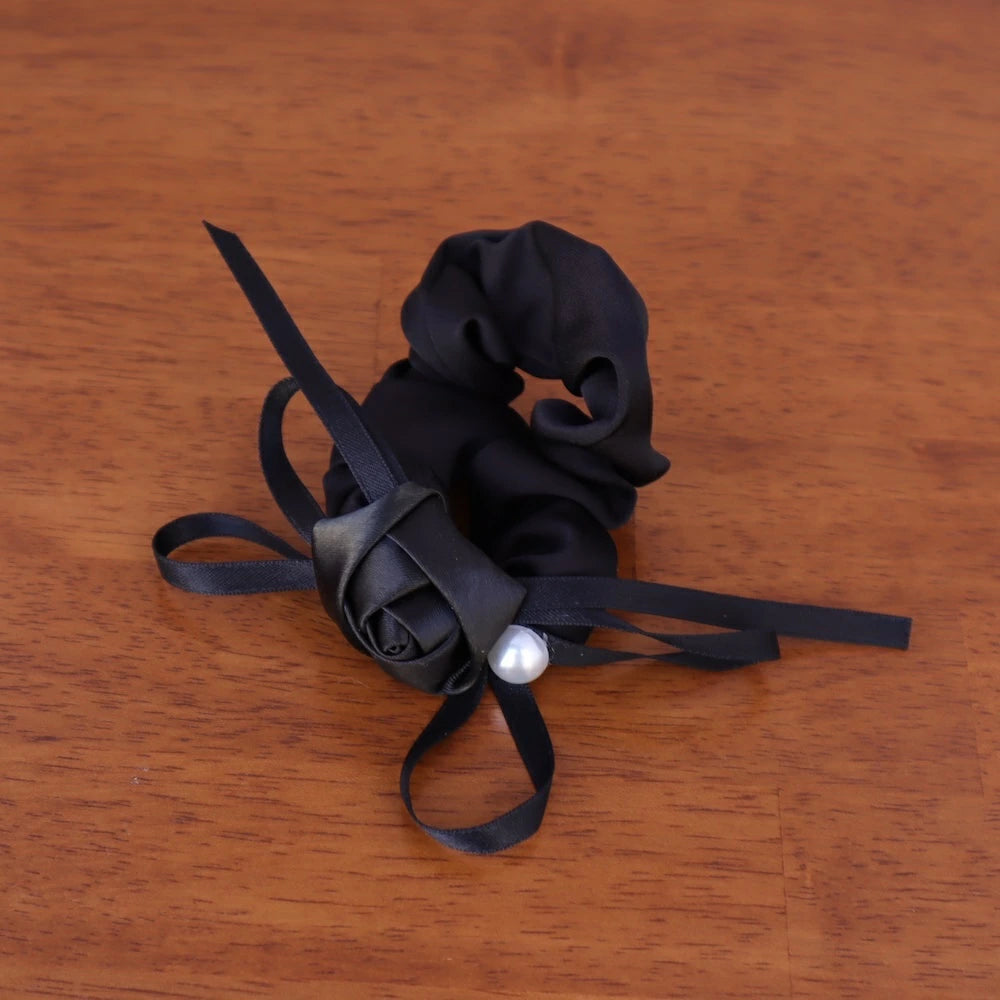 H009 rose motif ribbon scrunchie