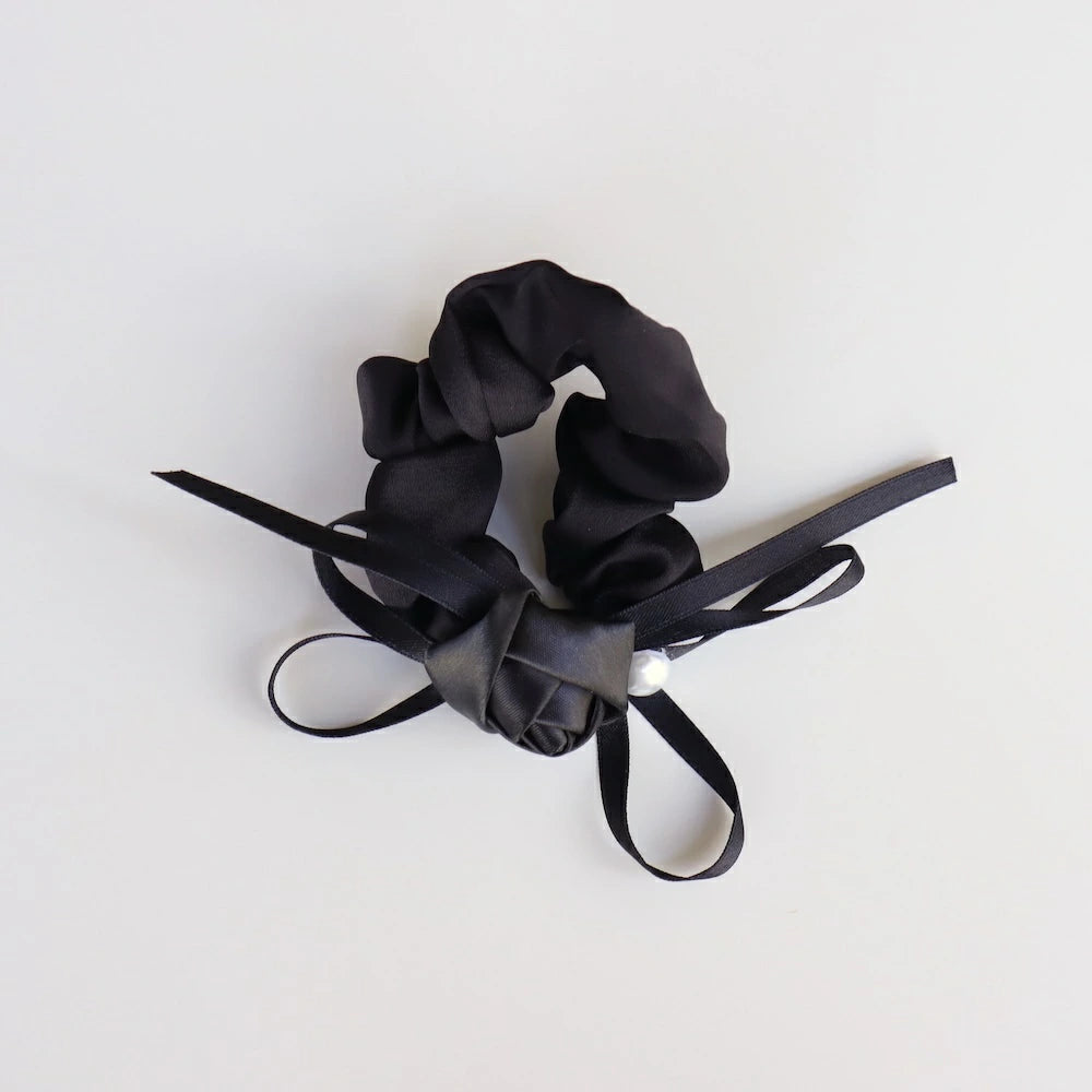 H009 rose motif ribbon scrunchie