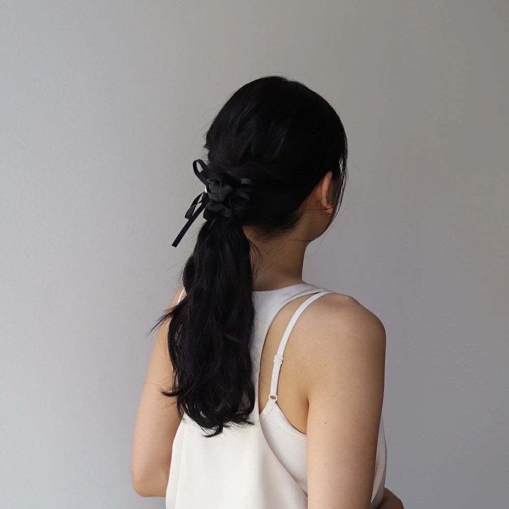 H009 rose motif ribbon scrunchie