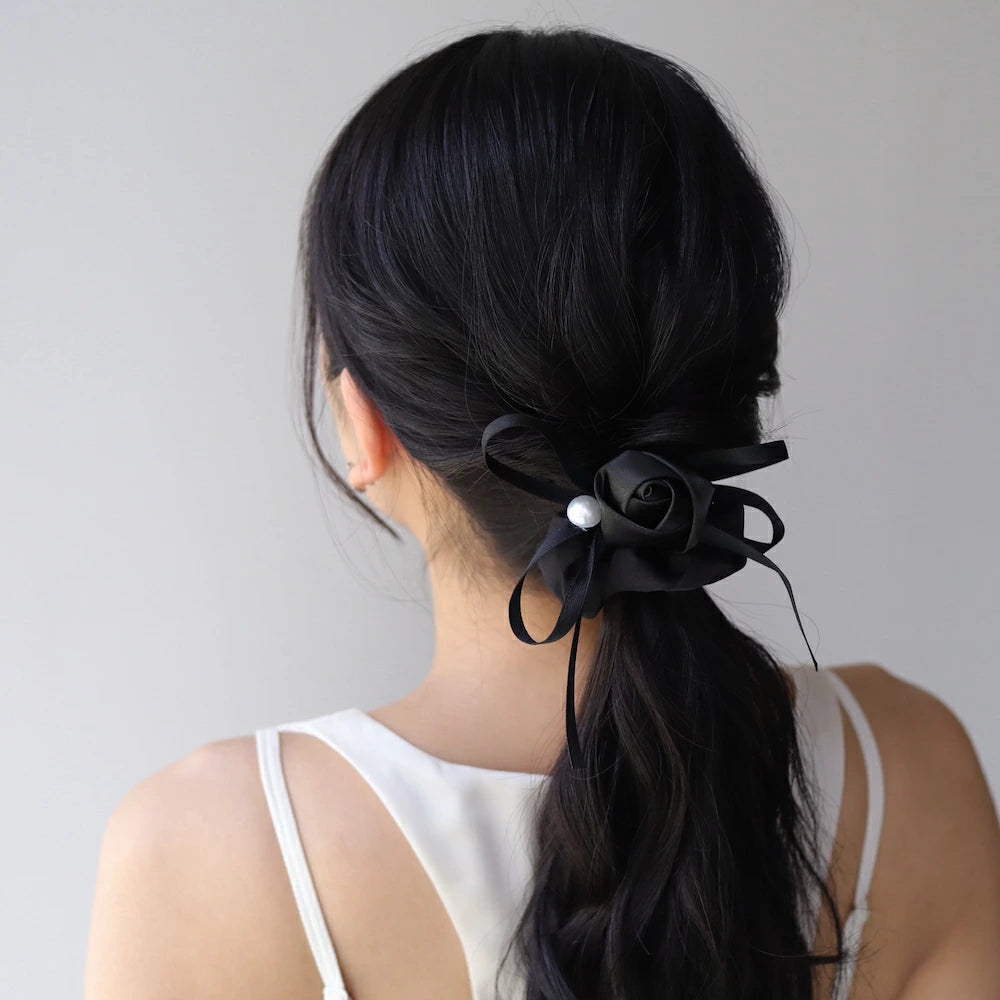 H009 rose motif ribbon scrunchie