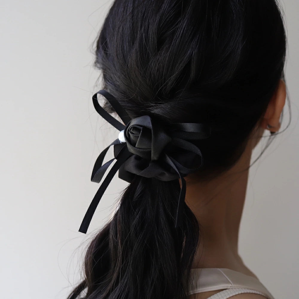 H009 rose motif ribbon scrunchie