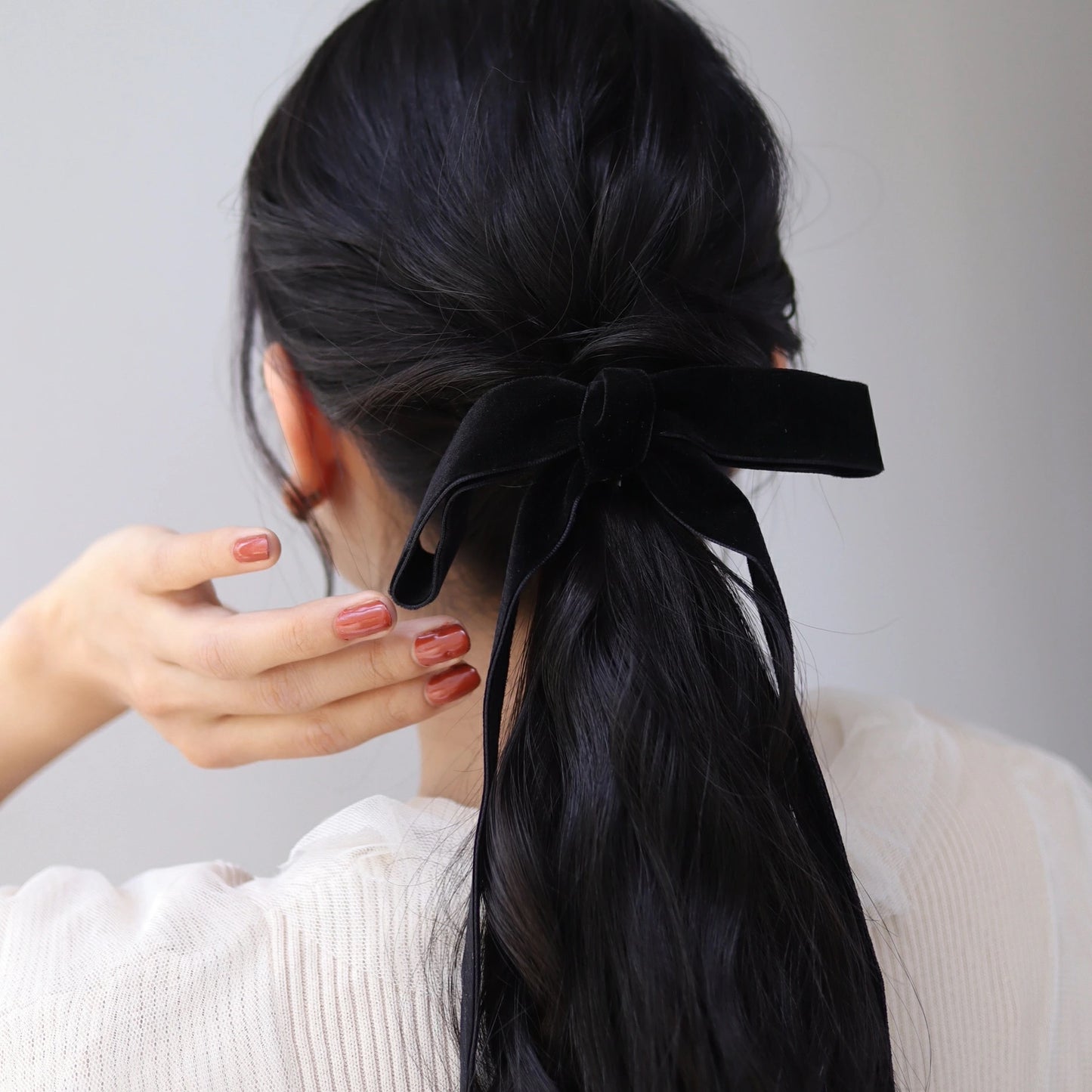 H014 oversized velor ribbon hair tie