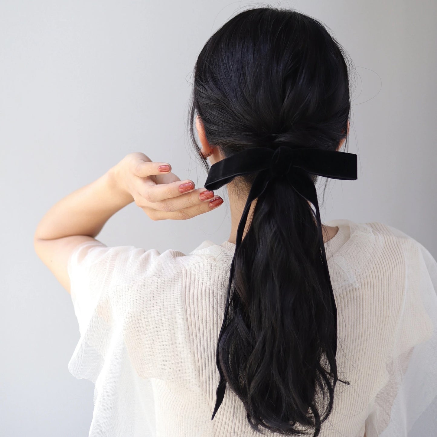 H014 oversized velor ribbon hair tie