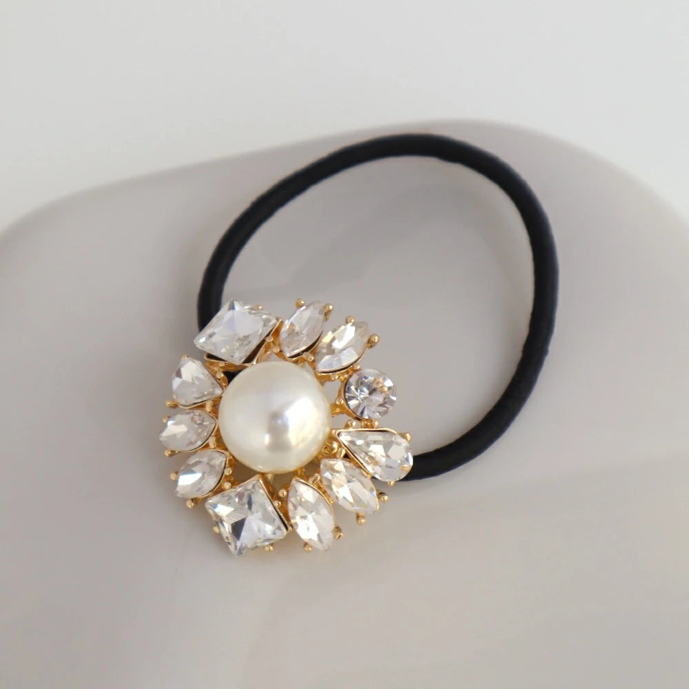 H018 pearl bijou flower hair tie