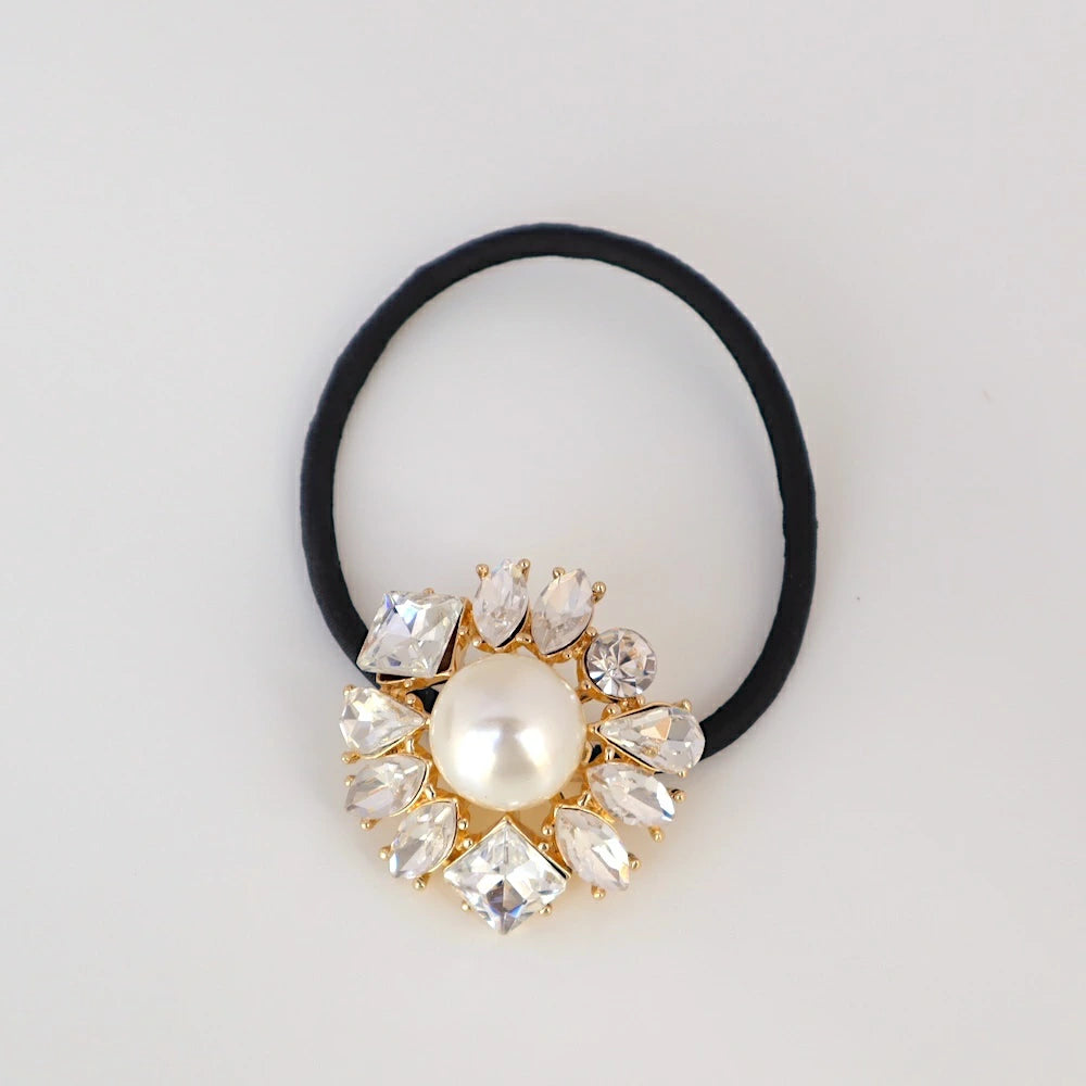 H018 pearl bijou flower hair tie