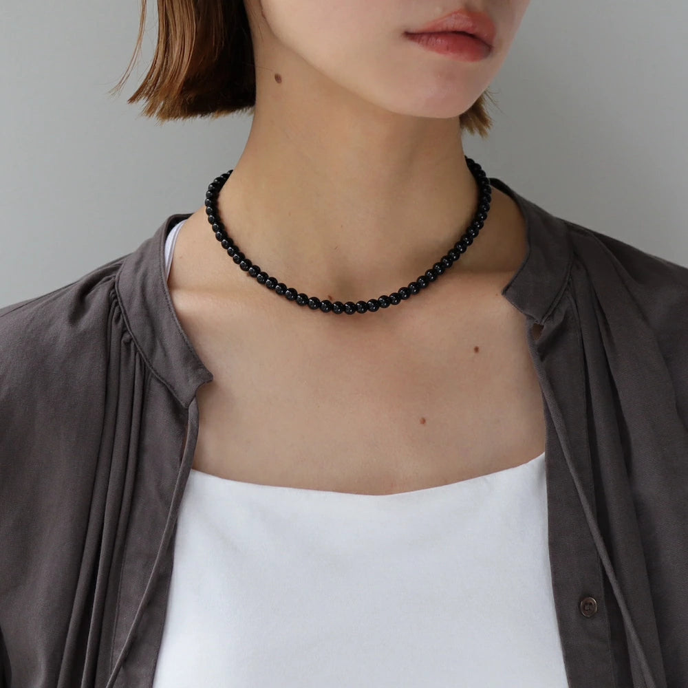 N021 stainless black beads necklace