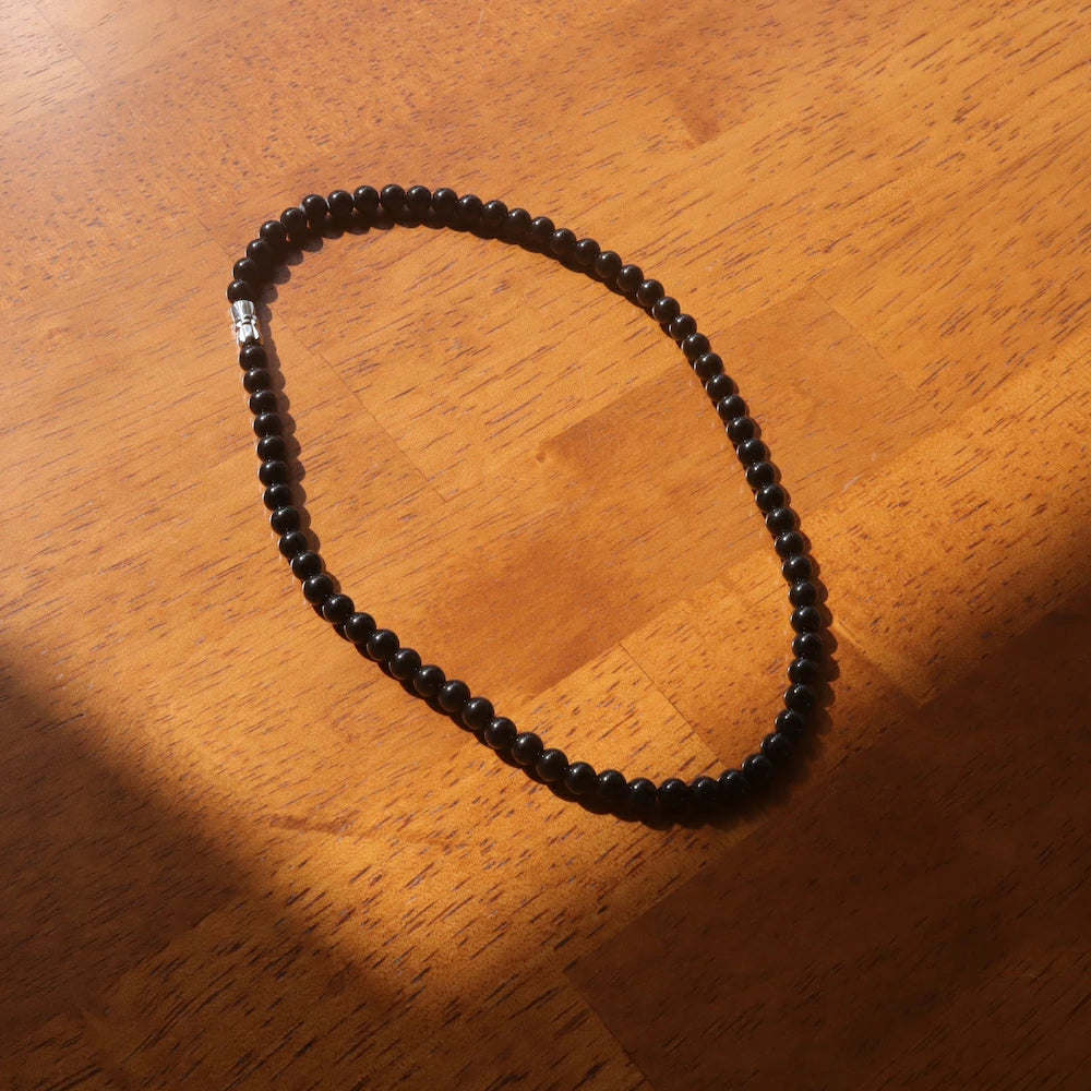 N021 stainless black beads necklace