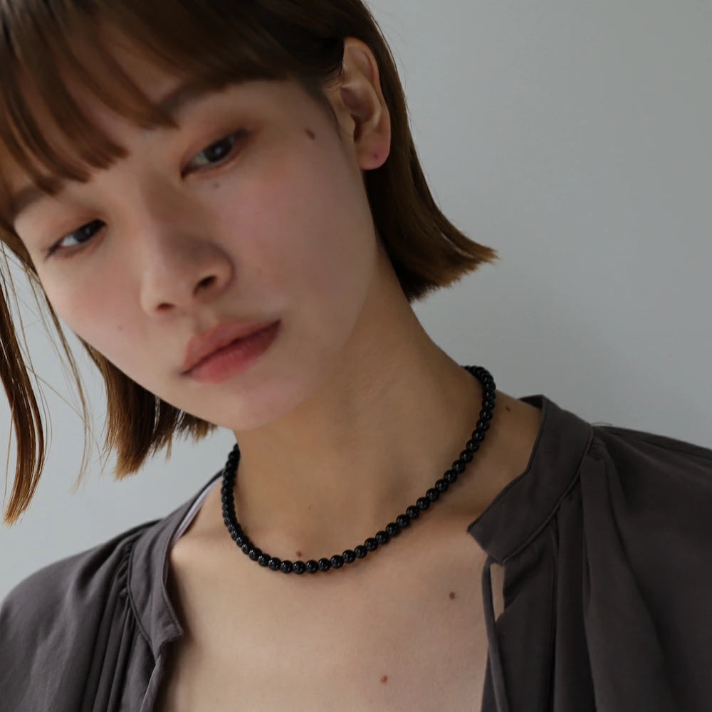 N021 stainless black beads necklace