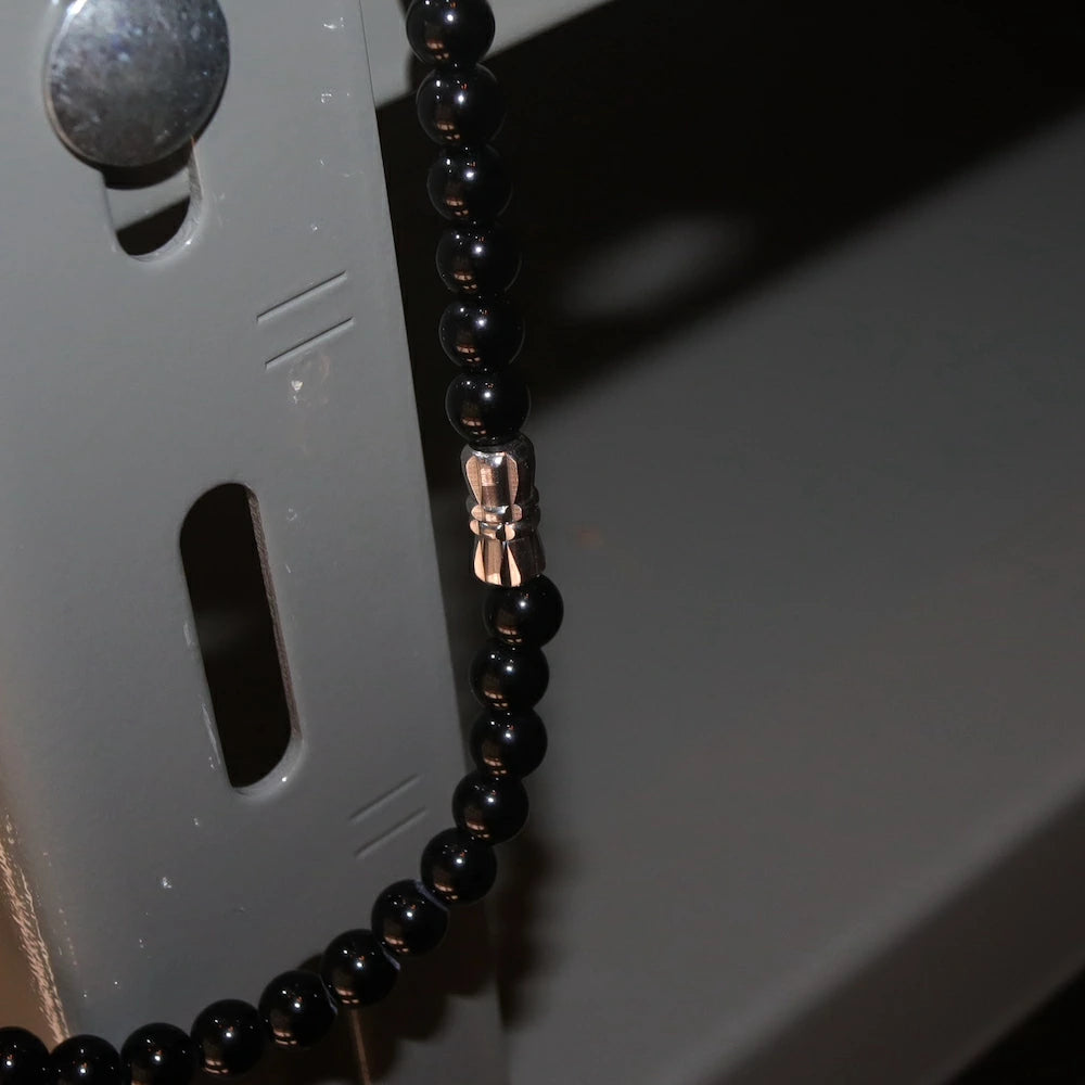 N021 stainless black beads necklace