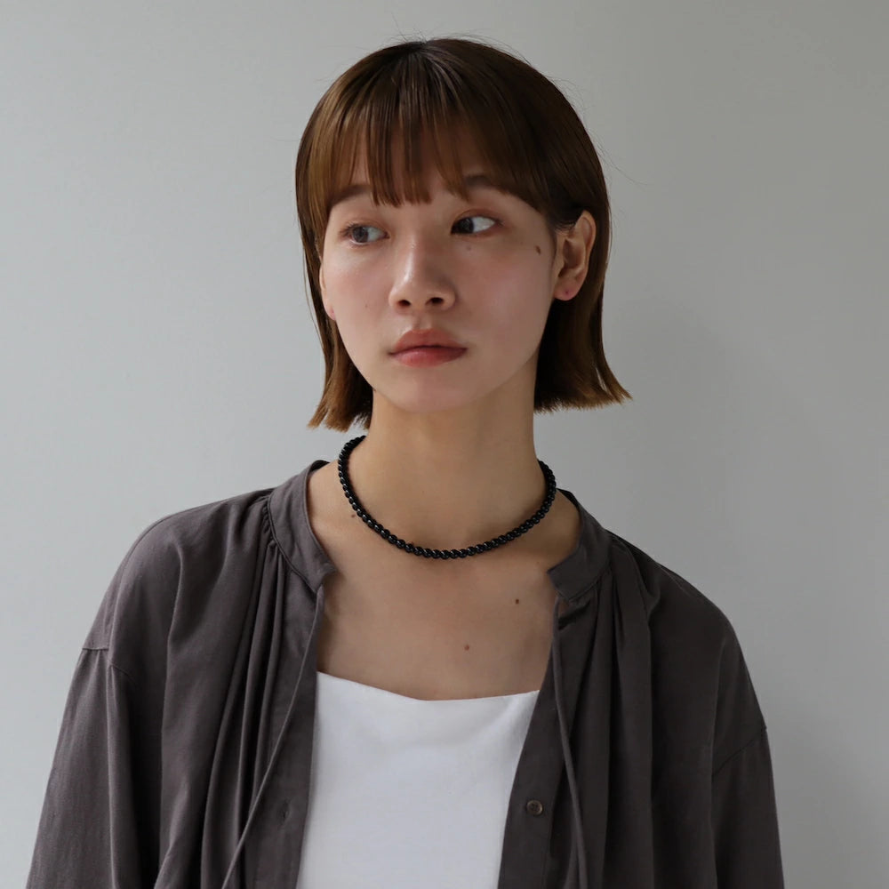 N021 stainless black beads necklace