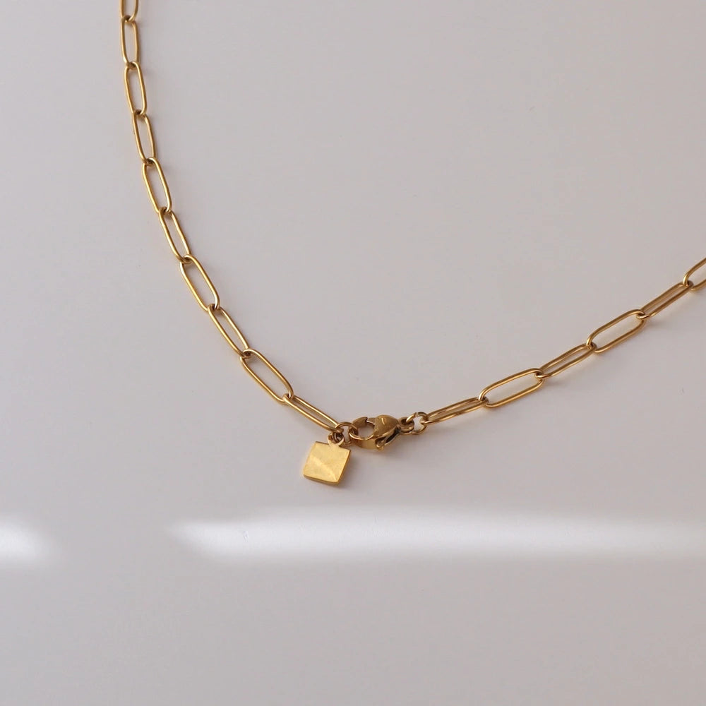 N160 stainless adjust free square charm necklace