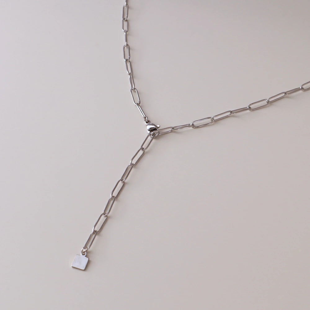 N160 stainless adjust free square charm necklace