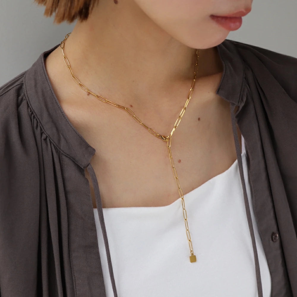 N160 stainless adjust free square charm necklace