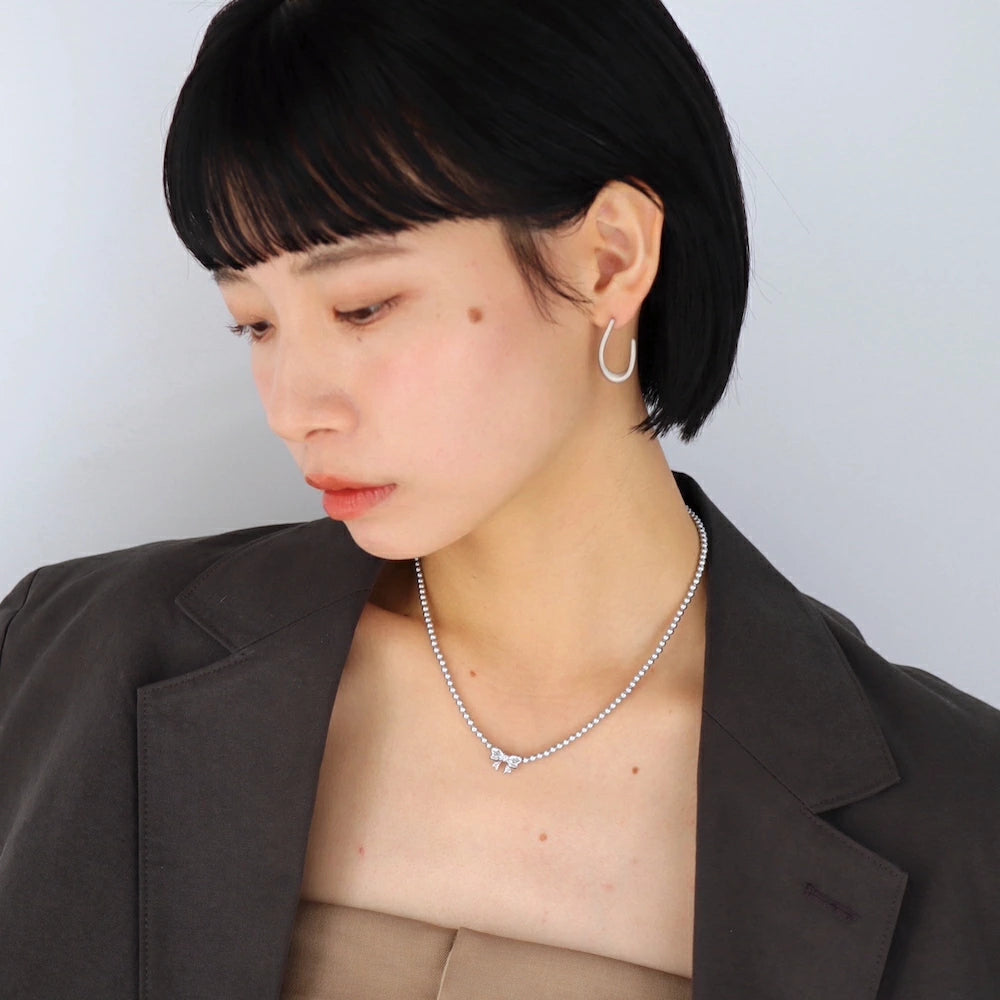 N239 stainless silver ribbon pearl necklace