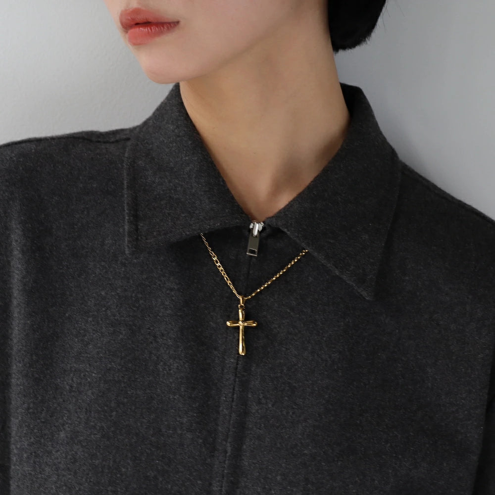 N228 stainless gold cross necklace