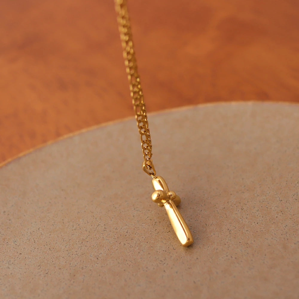 N228 stainless gold cross necklace