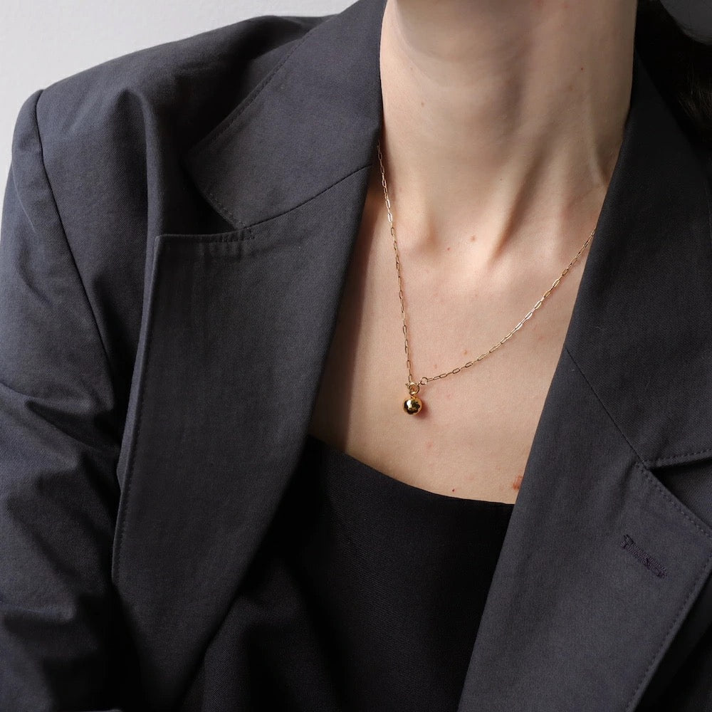 N042 stainless cut ball lariat necklace