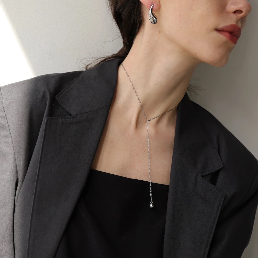 N042 stainless cut ball lariat necklace