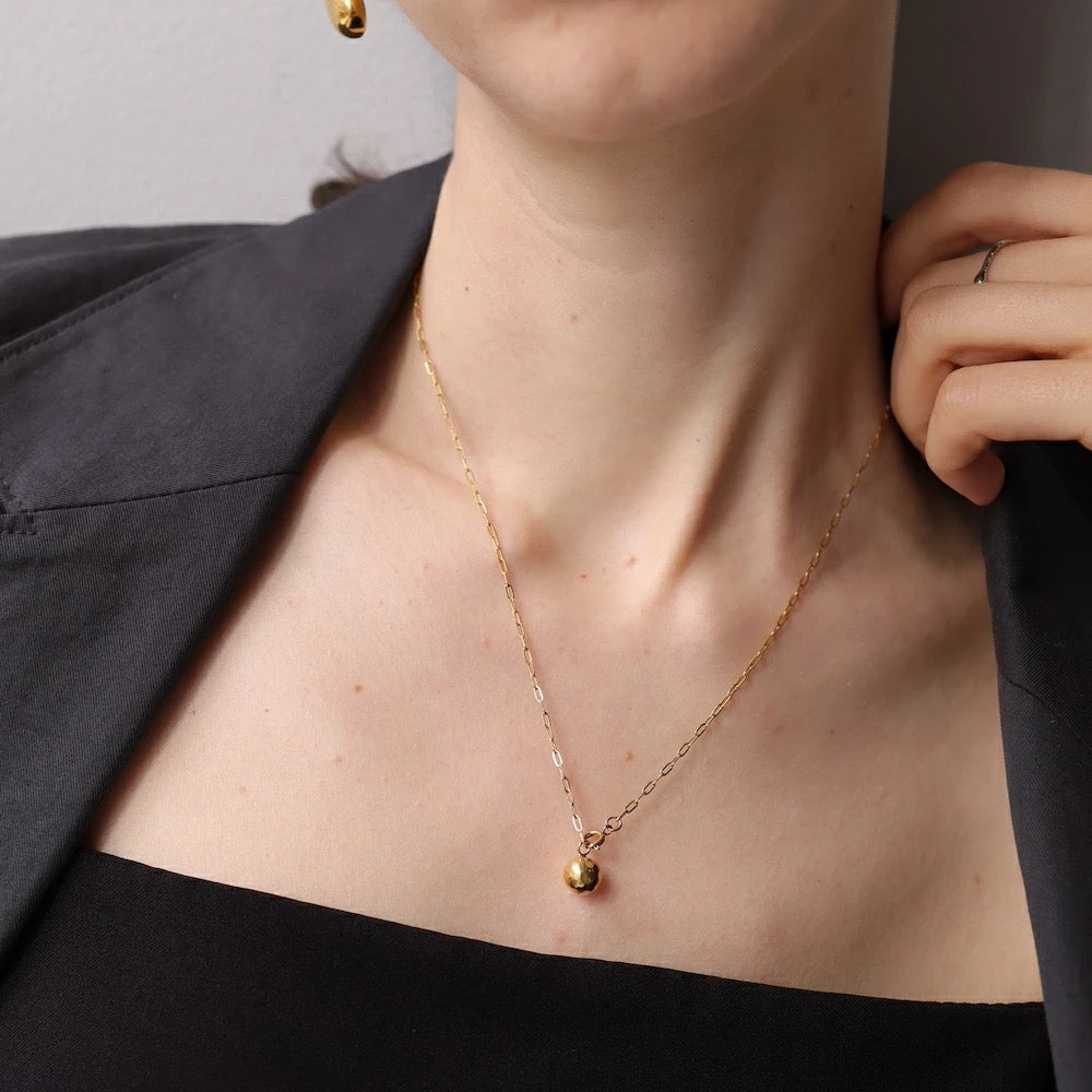 N042 stainless cut ball lariat necklace