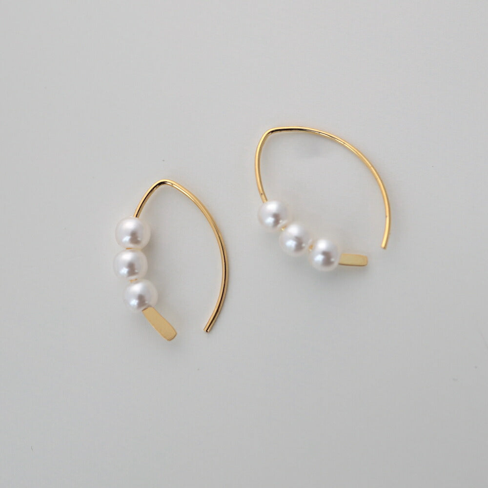 P005 Pierce 3 Pearl Ear Cuff Hypoallergenic 2WAY Gold Silver Ladies Stylish Gift 2