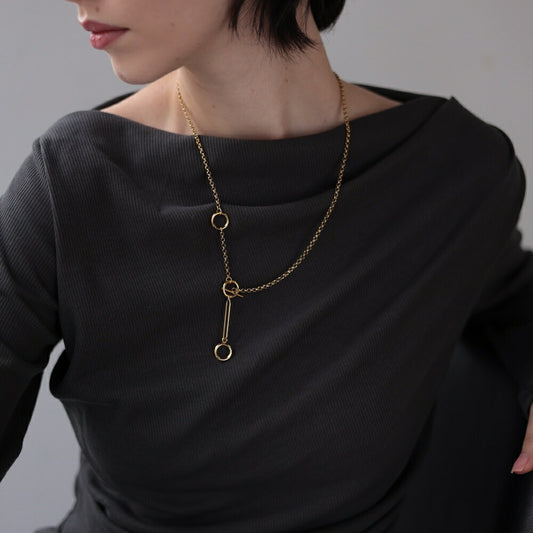 N105ネックレスサージカルステンレス金属アレルギー対応ラリエットゴールドシルバーチェーンおしゃれレディース女性人気錆びない上品デザインギフトプレゼントジュエリーK18コーティング高見えトレンドシンプル調節可能