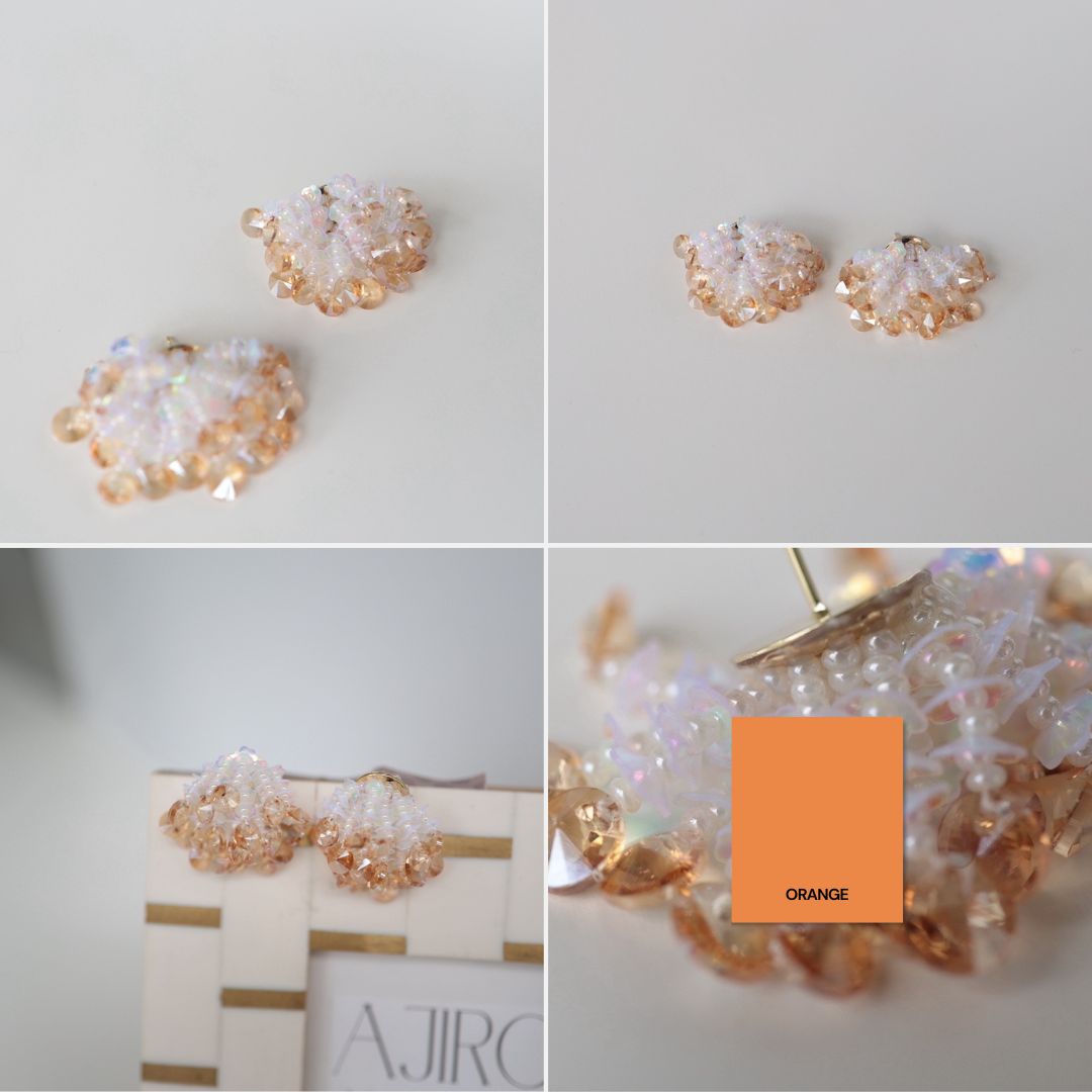 P099 handmade clear flower bead statement earrings