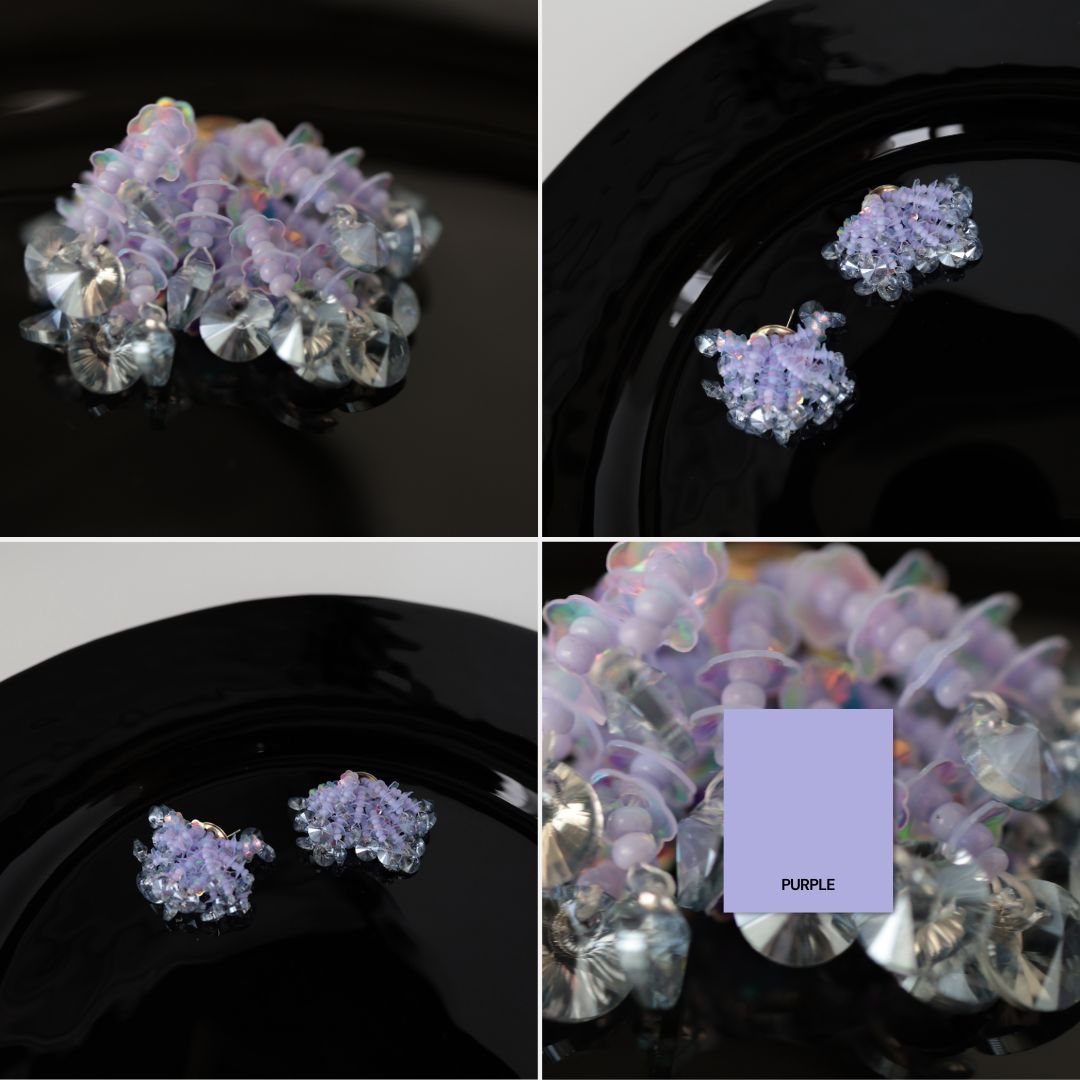 P099 handmade clear flower bead statement earrings