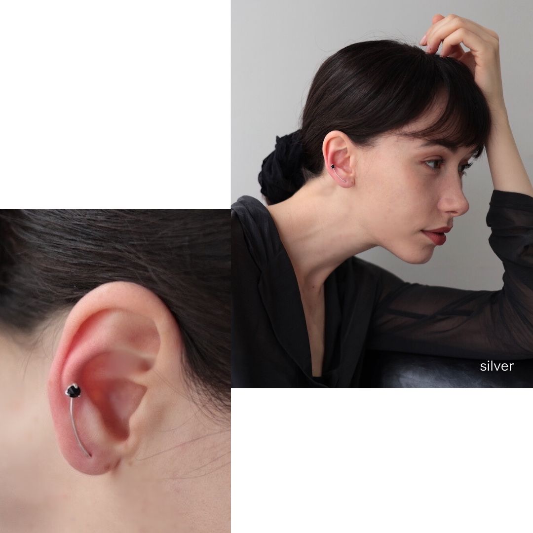 P043 silver925 onyx stone hook pierce