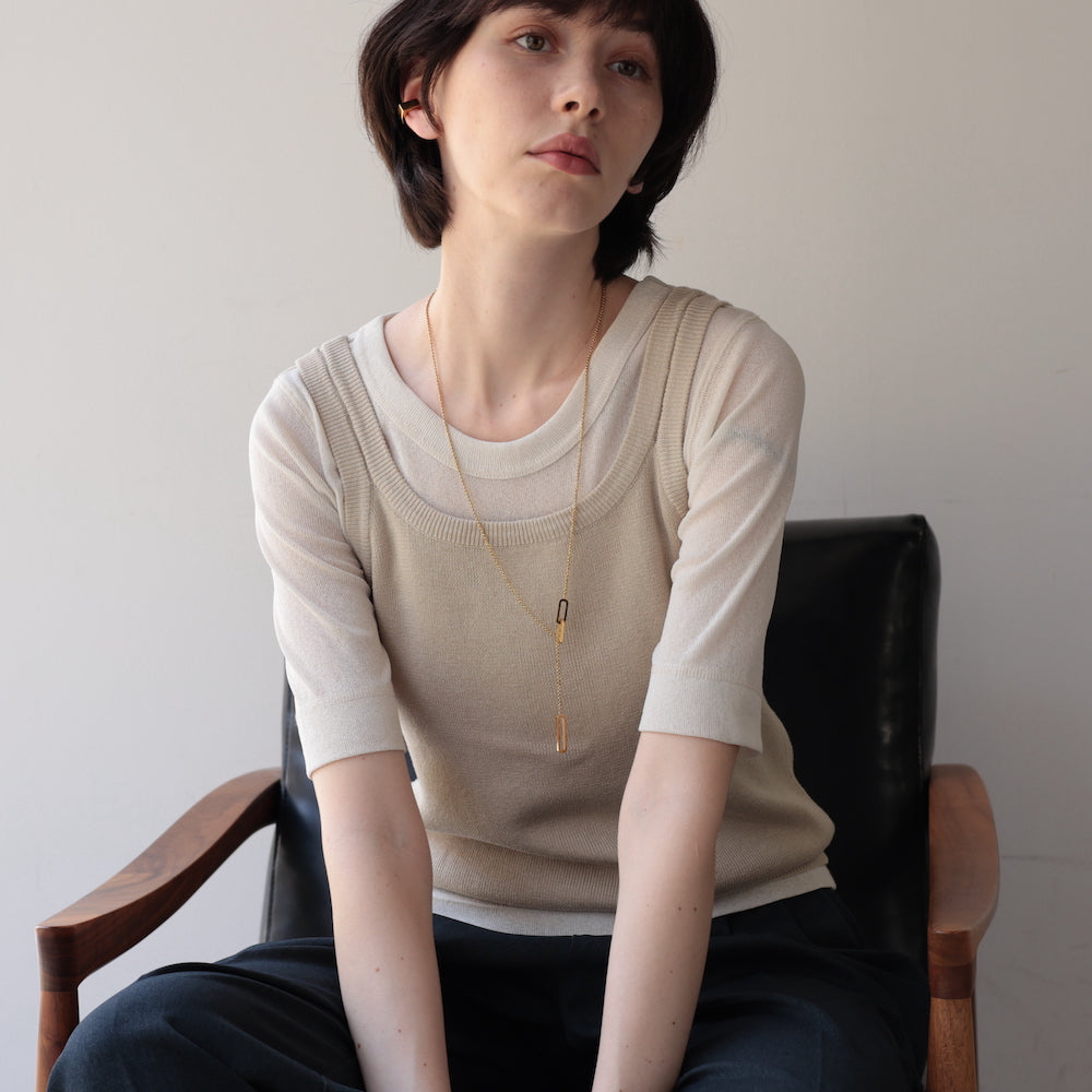 N128 stainless oval lariat necklace