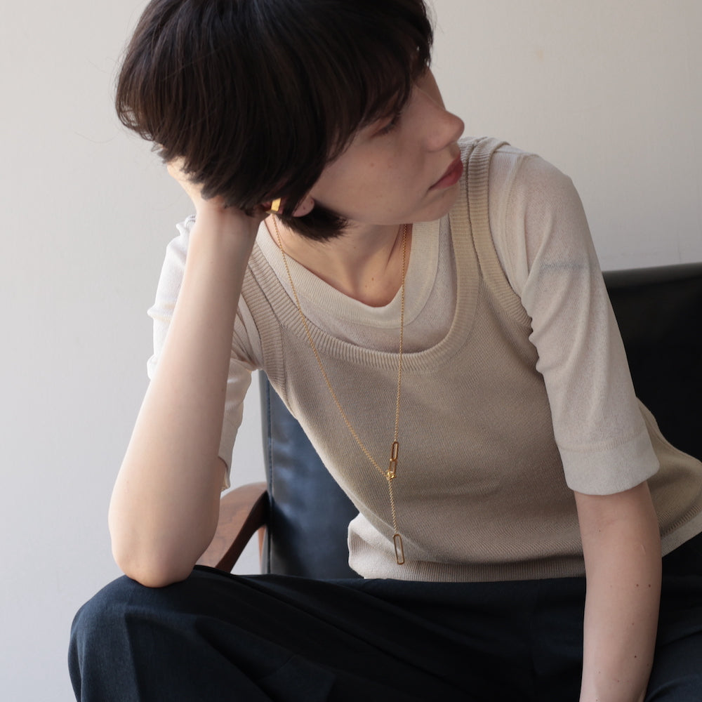 N128 stainless oval lariat necklace