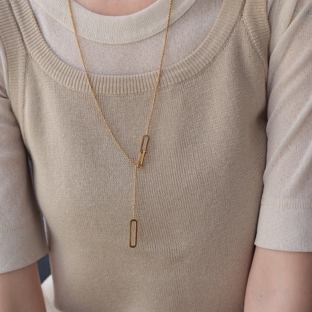 N128 stainless oval lariat necklace