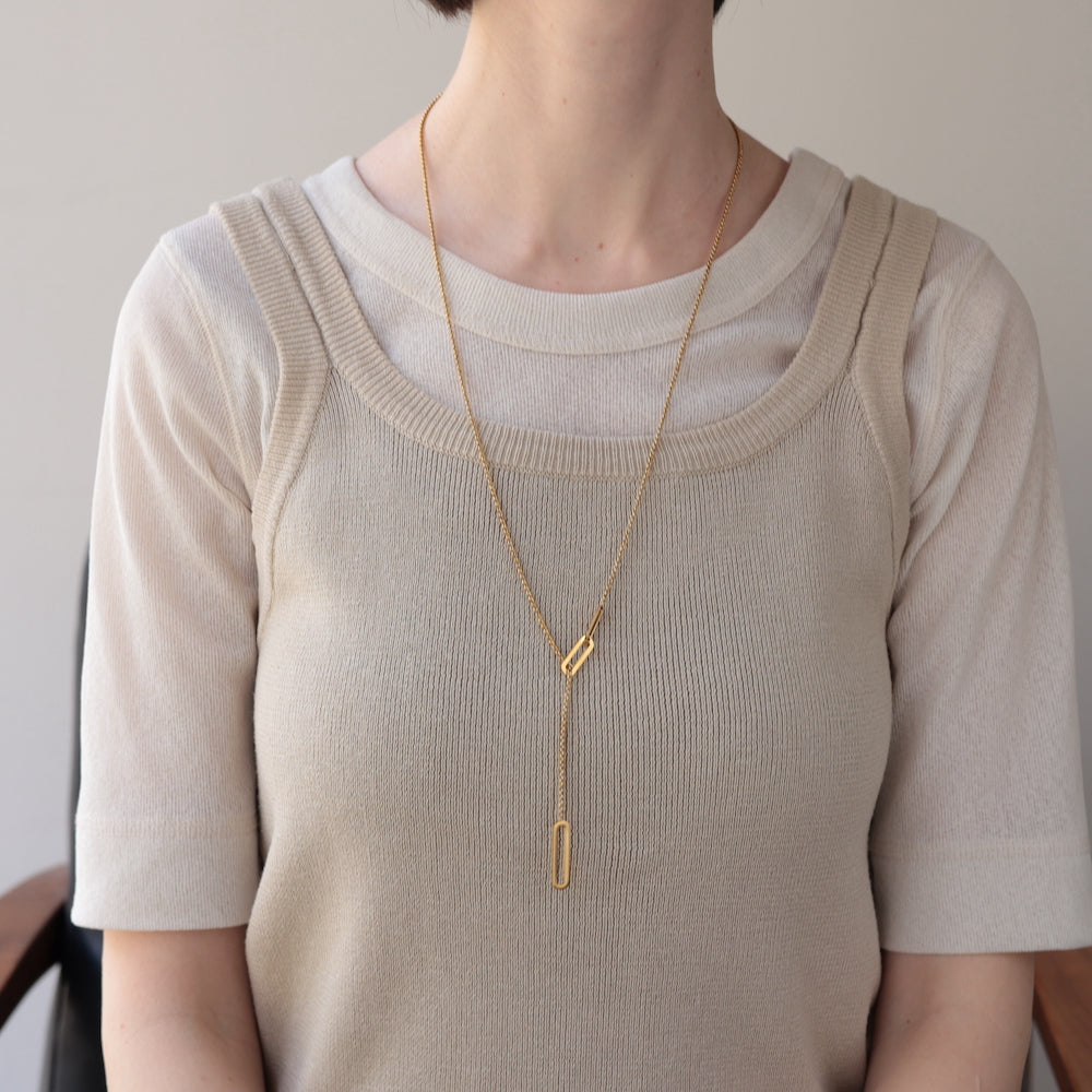 N128 stainless oval lariat necklace