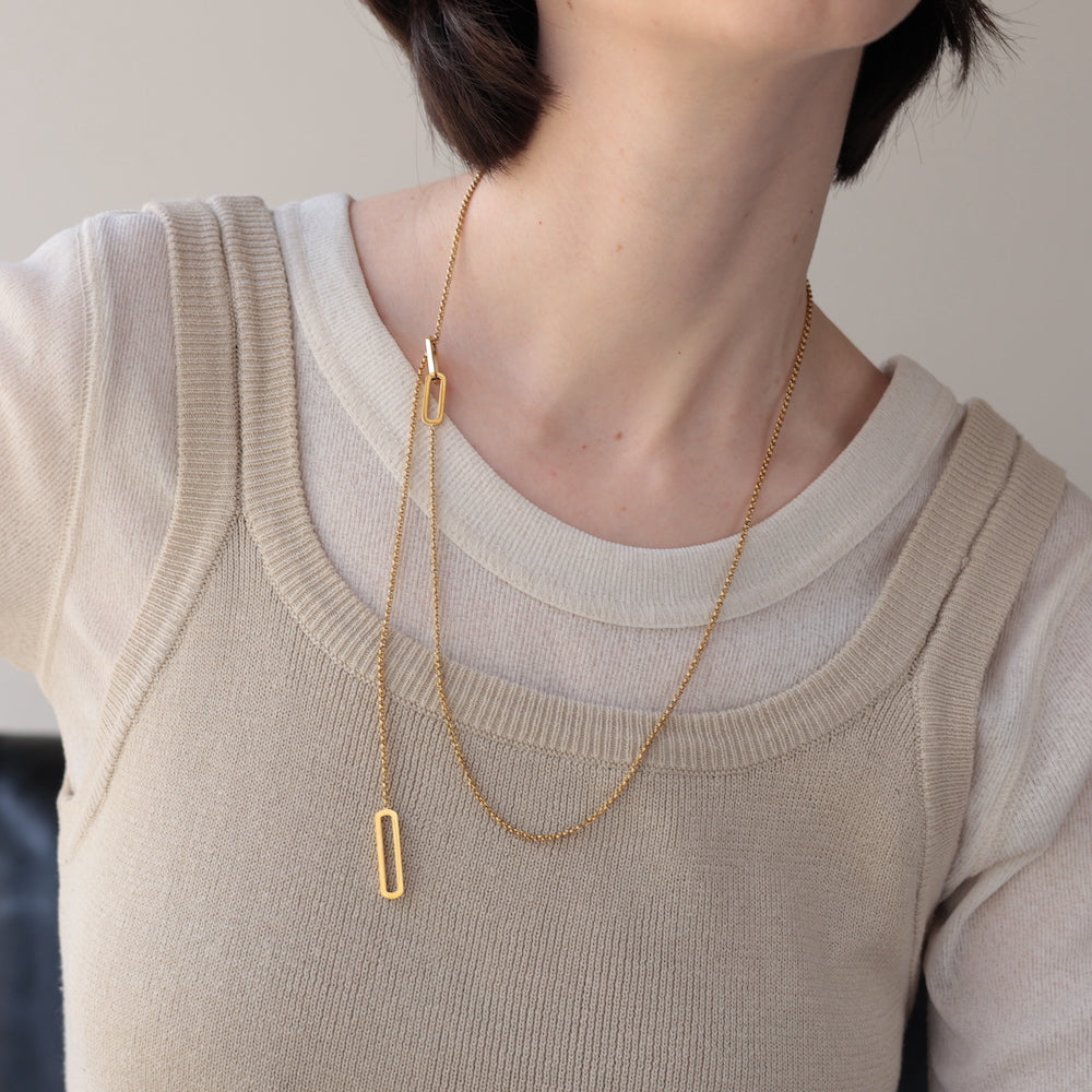 N128 stainless oval lariat necklace