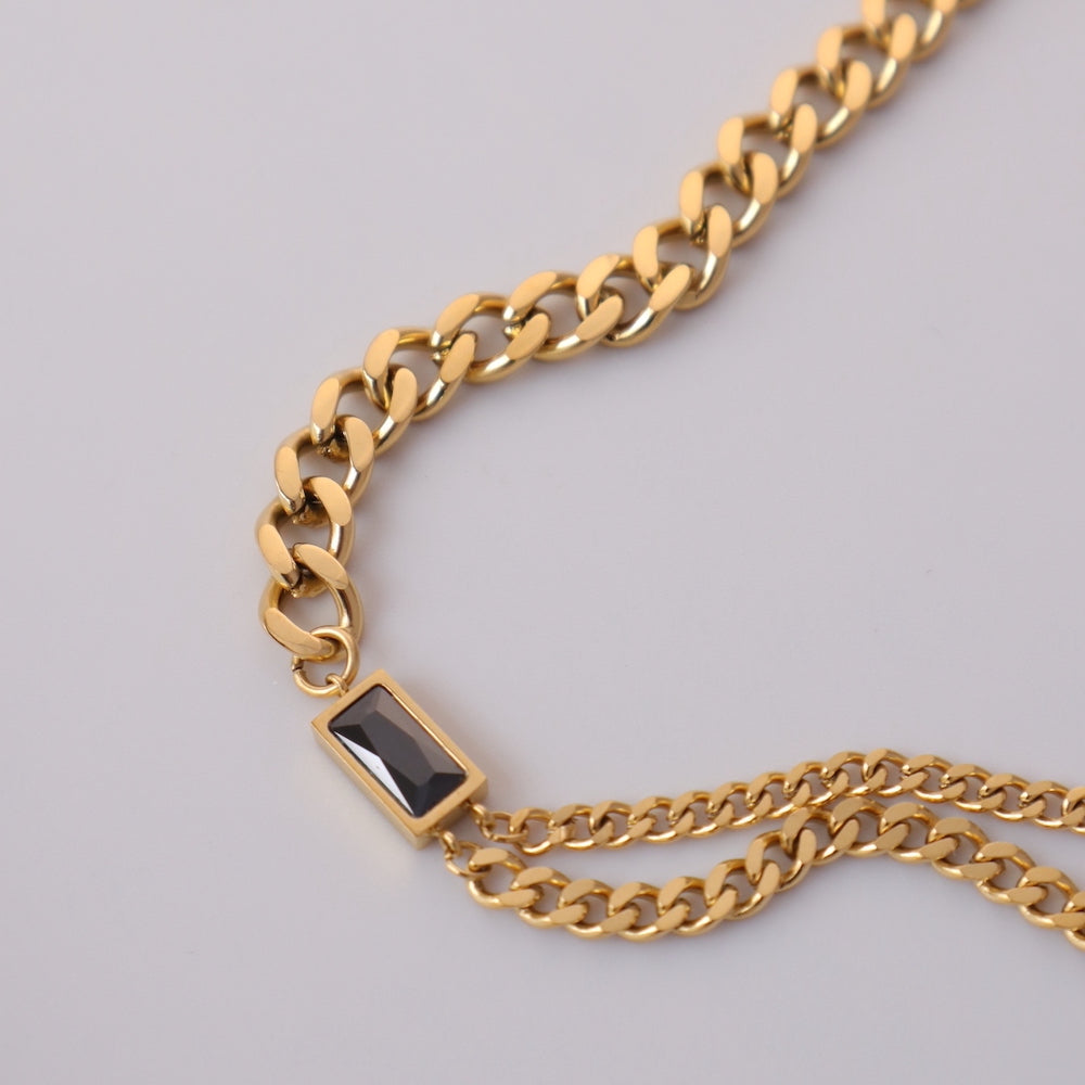 N099 stainless black square asymmetry necklace
