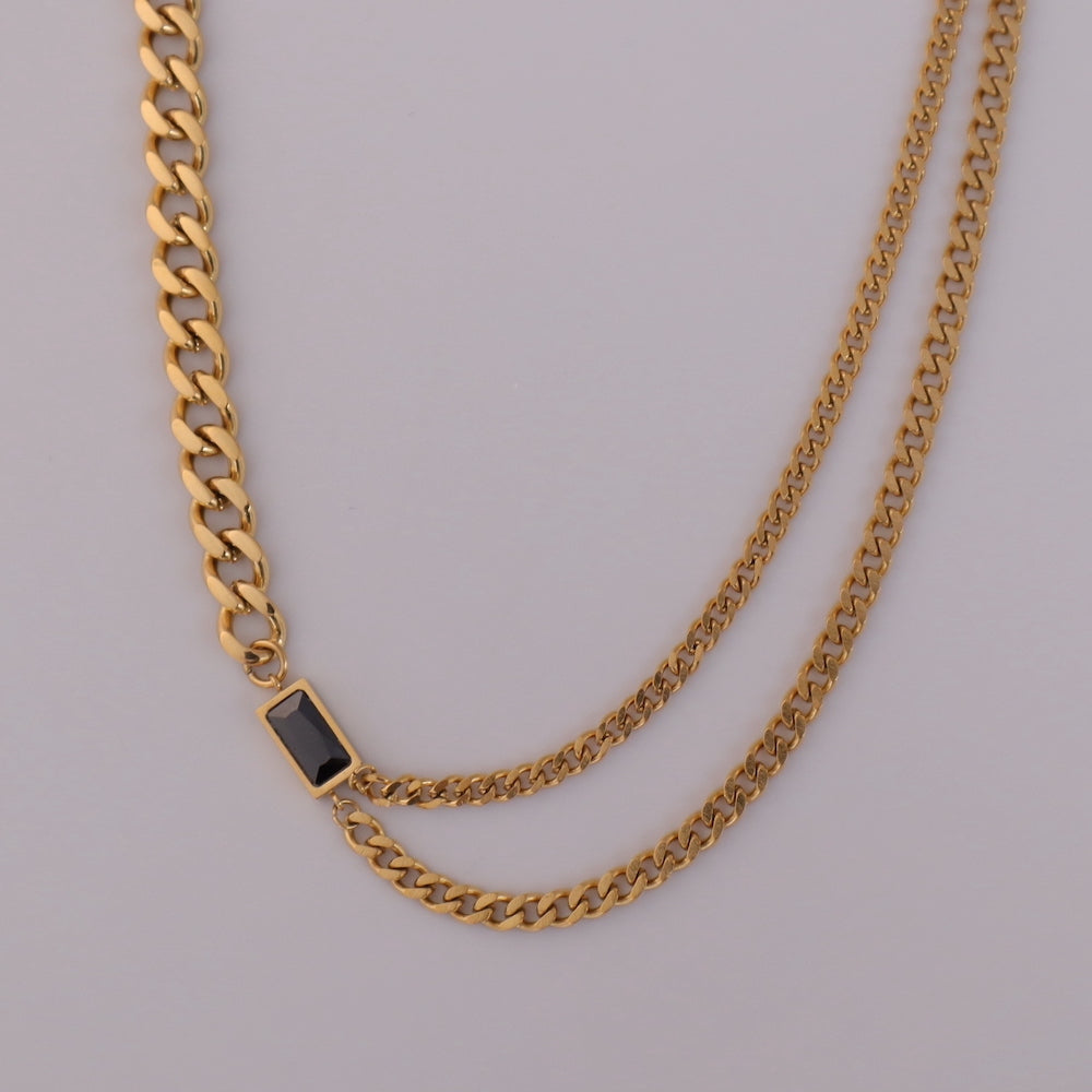 N099 stainless black square asymmetry necklace