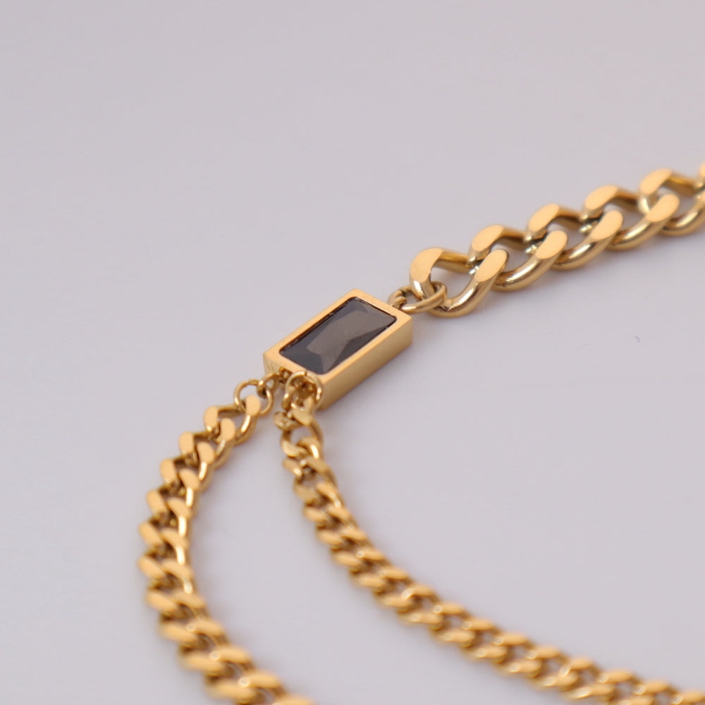 N099 stainless black square asymmetry necklace