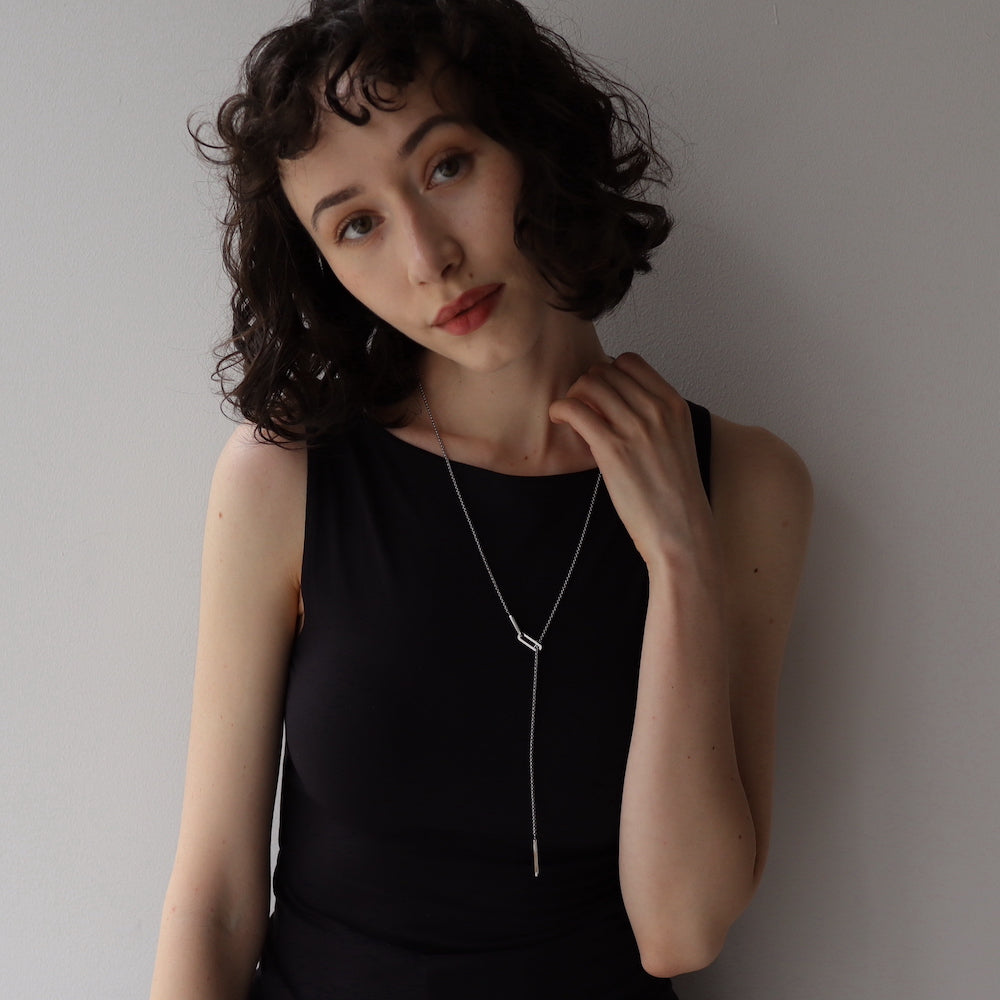 N128 stainless oval lariat necklace