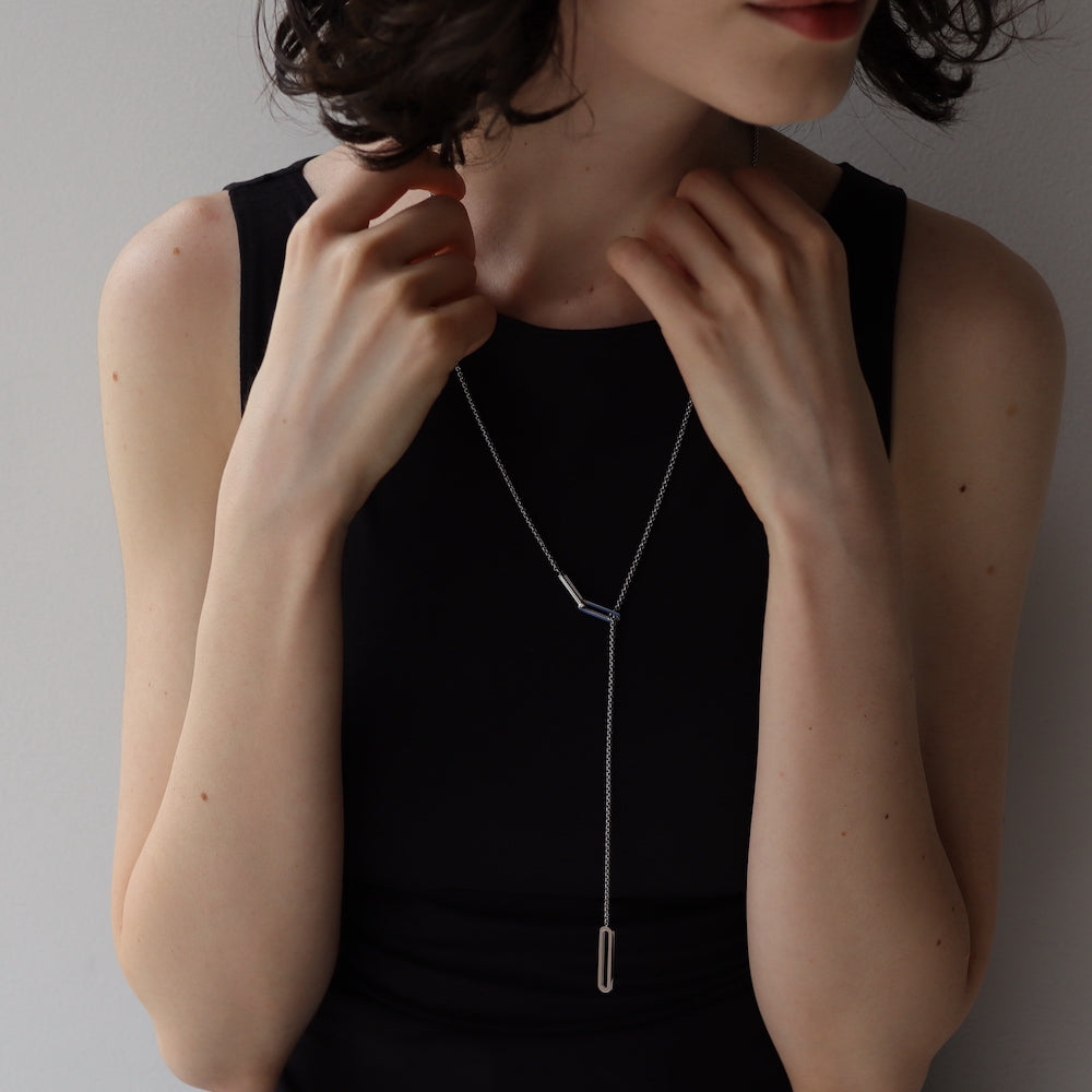 N128 stainless oval lariat necklace