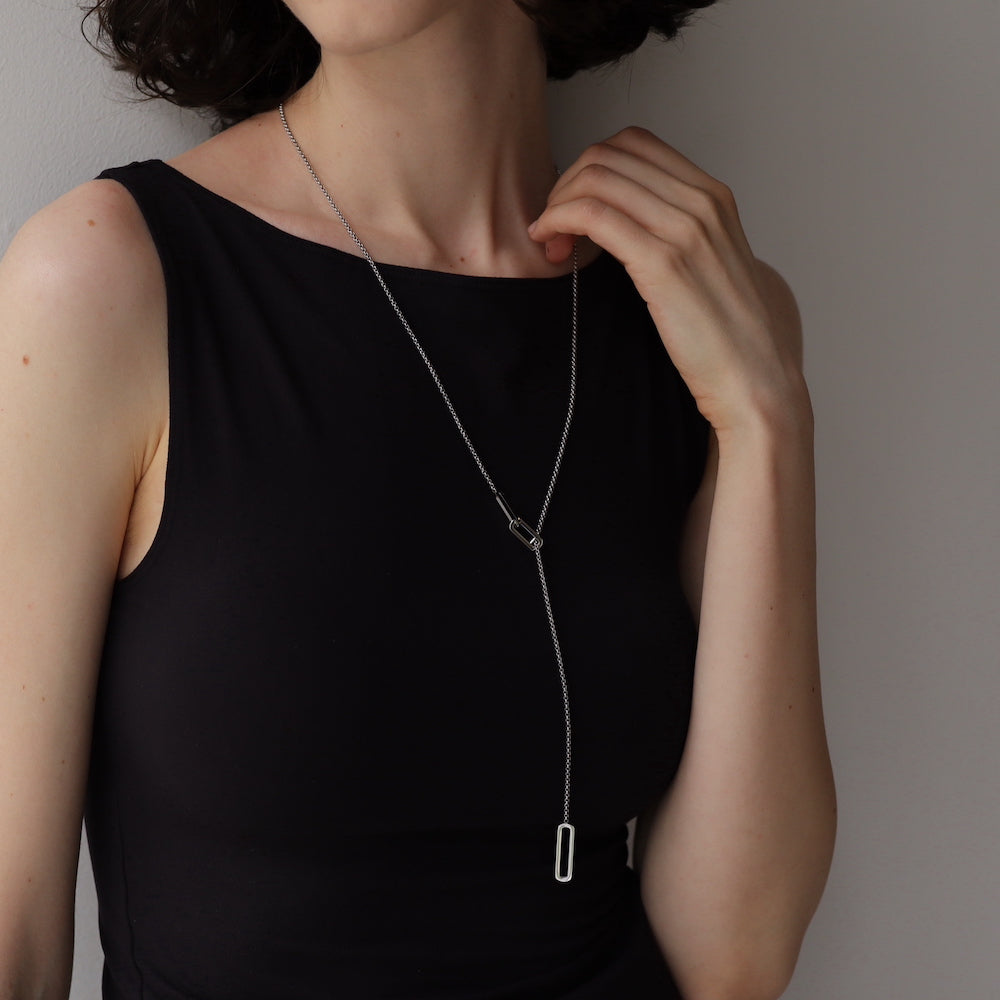N128 stainless oval lariat necklace