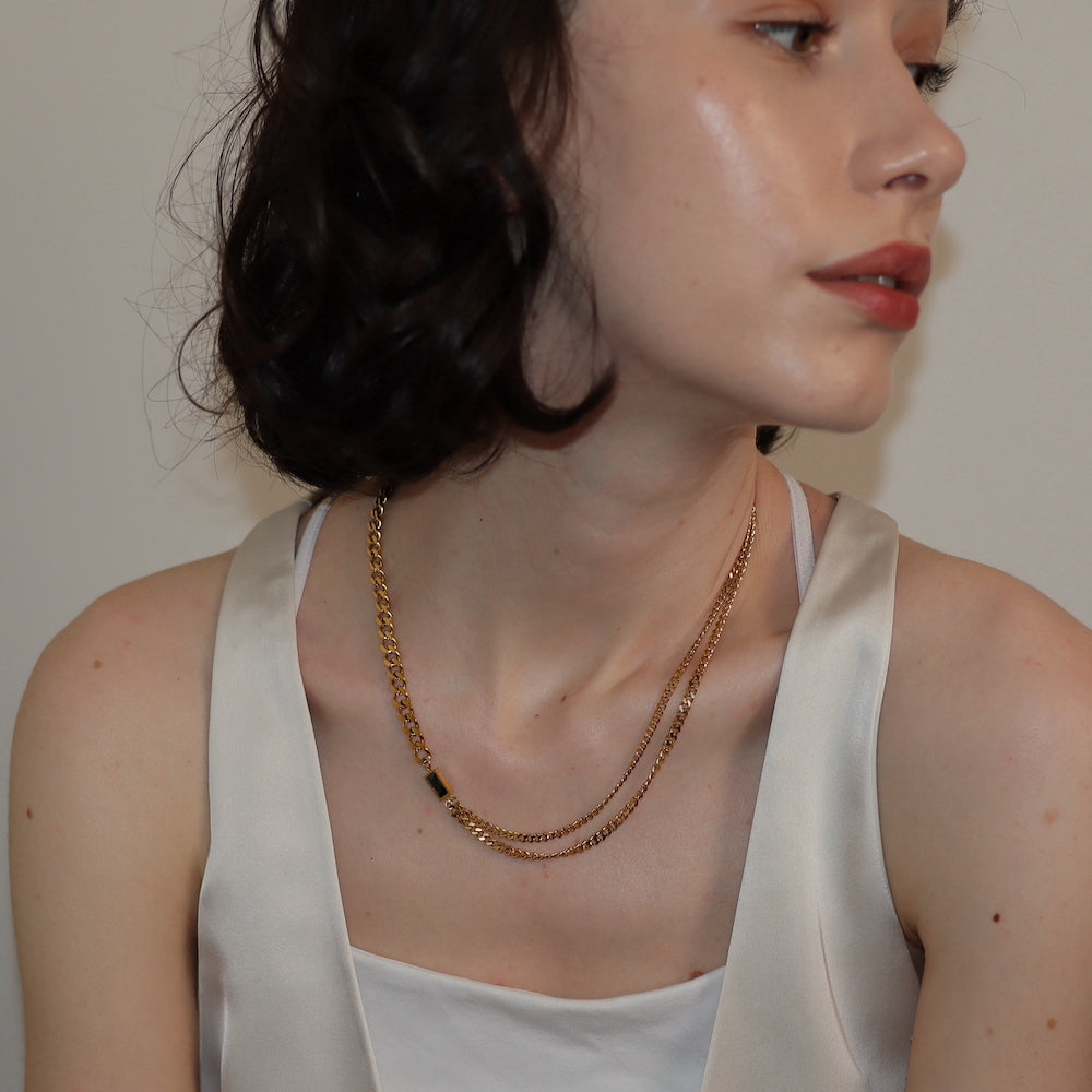 N099 stainless black square asymmetry necklace