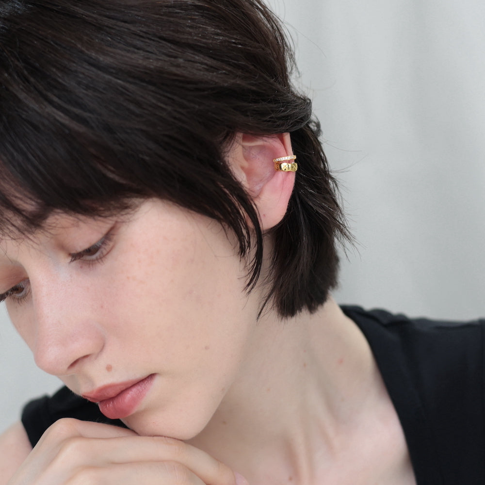 C079 silver925 quilting double earcuff